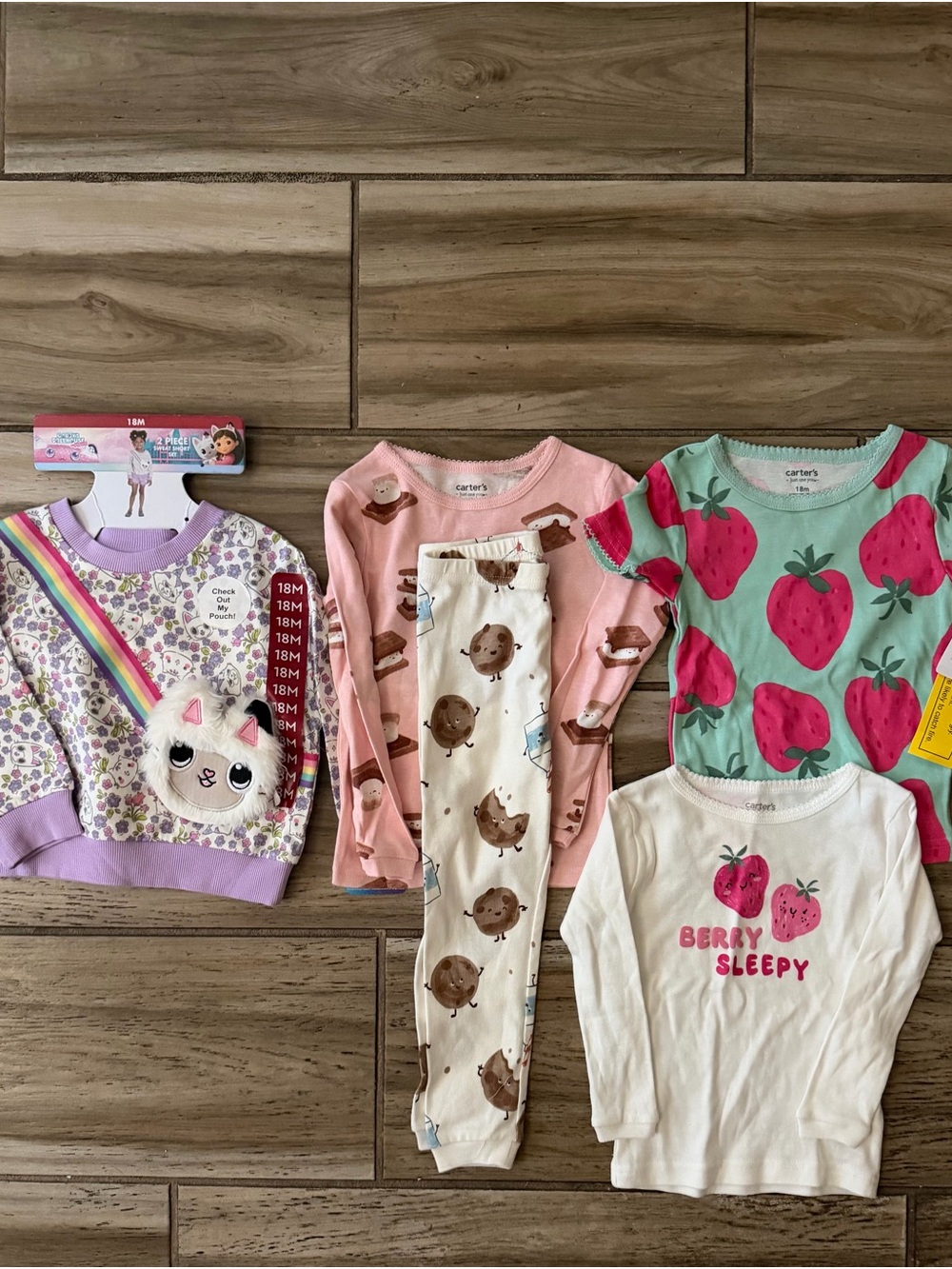 Carter's Pink & Mint Strawberry and Cookie Print Pajama Tops Set